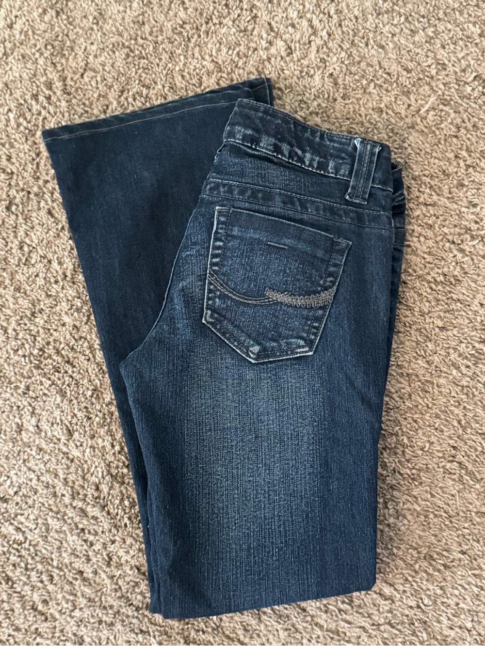 Bongo Flare Jeans Dark Wash Stitch Embellished Pockets - Sz 5